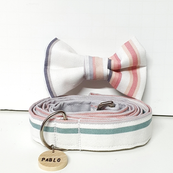 🐶 3 for $15 * Pablo's Cotton Stripes Dog Bow Tie & Leash Set - Picture 7 of 8